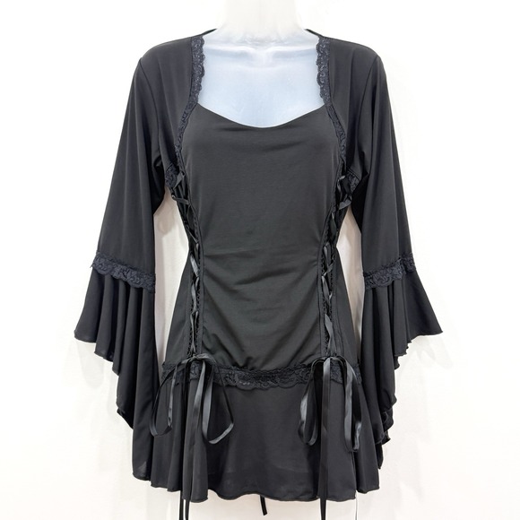 DARE Tops - Dare To Wear Top Women's 1X Black Witchy Renaissance Fairy Grunge Corset Lace